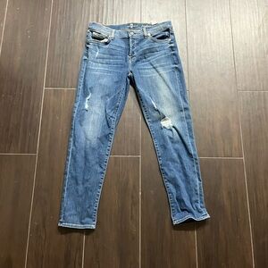 7 For All Mankind Distressed Slim Straight Blue Jeans